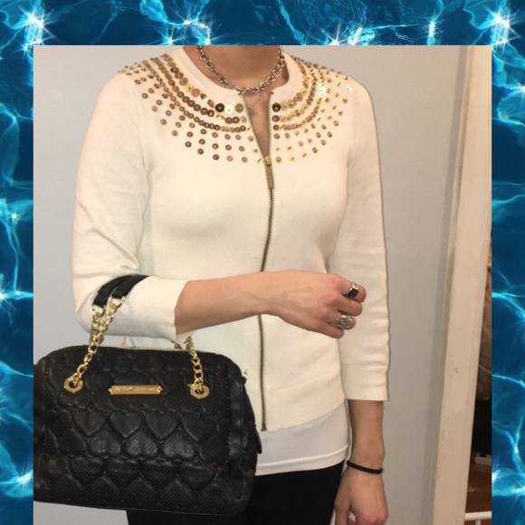 MICHAEL Michael Kors Gold Sequin Zip-up Sweater XS - Picture 5 of 14